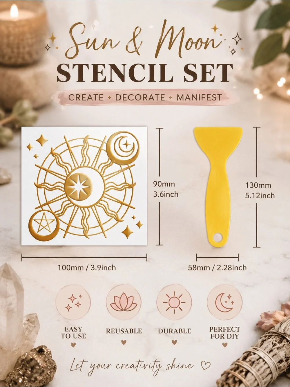 8 Pc Gold Sun & Moon UV DTF Rub-On Transfer Set for Glass & Crafts